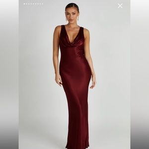 Meshki Angelique XS NWT Satin Cowl Back Maxi Dress - Berry